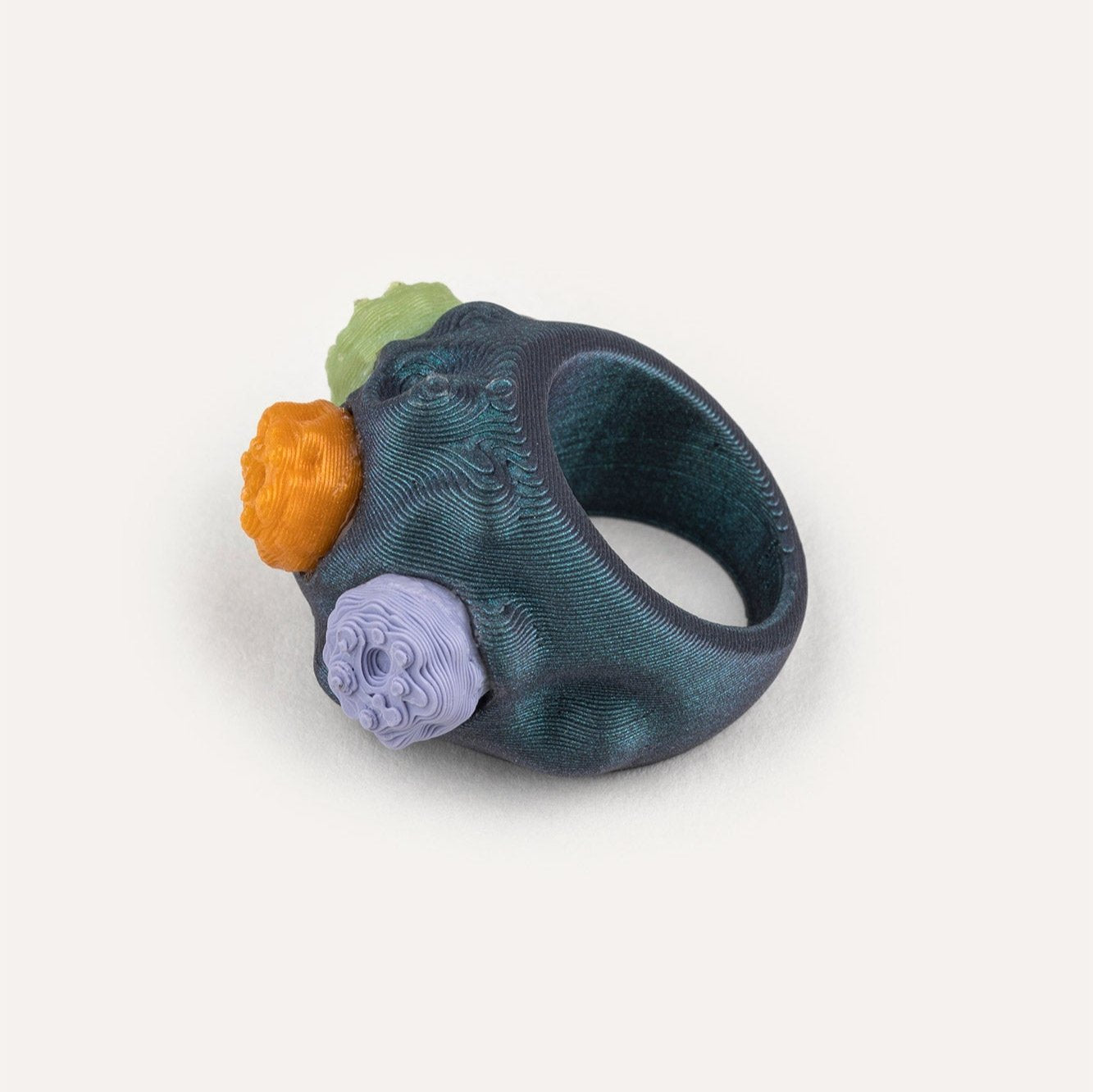 dark blue beads multicolor vegan ring 3d printed