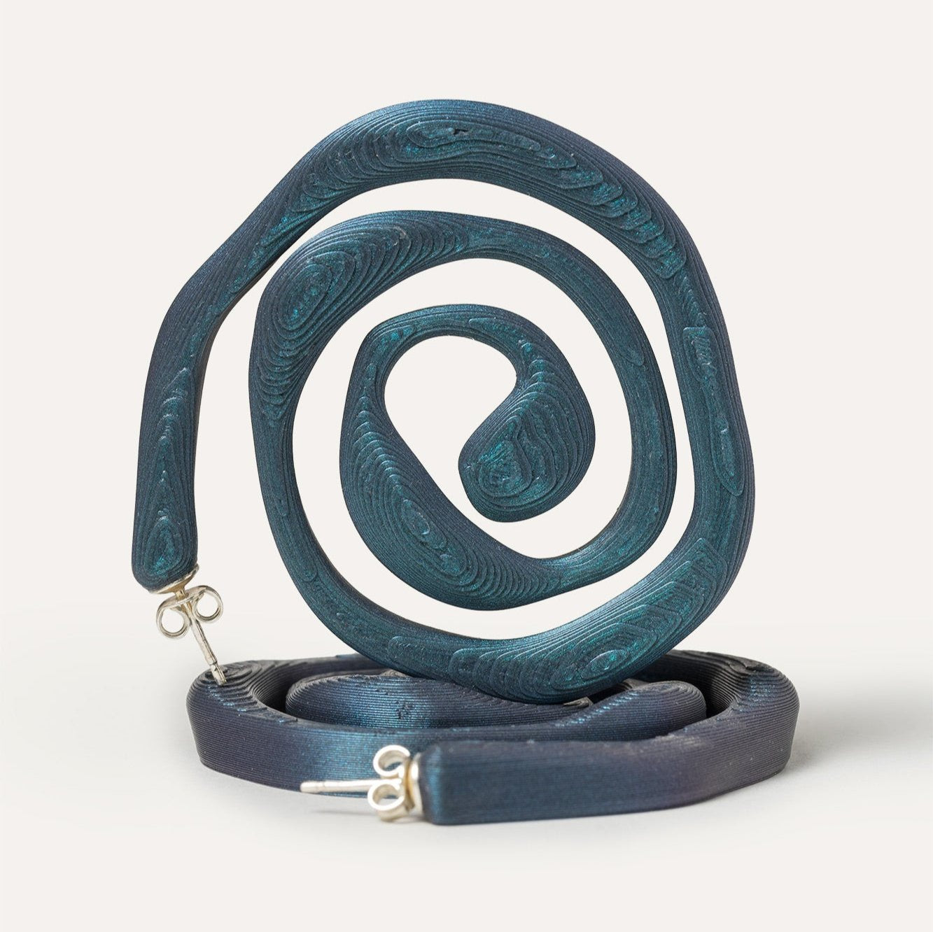 DARK BLUE SPIRAL VEGAN EARRINGS 3D