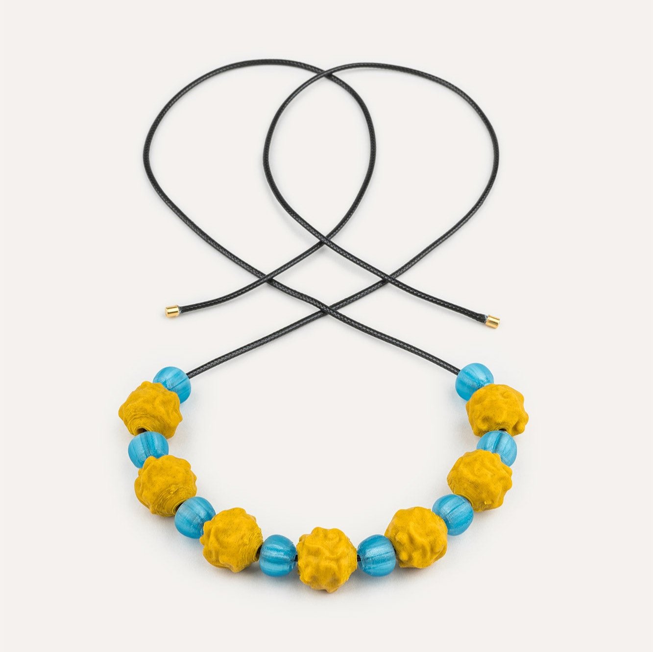 yellow blue beads vegan necklace 3d printede