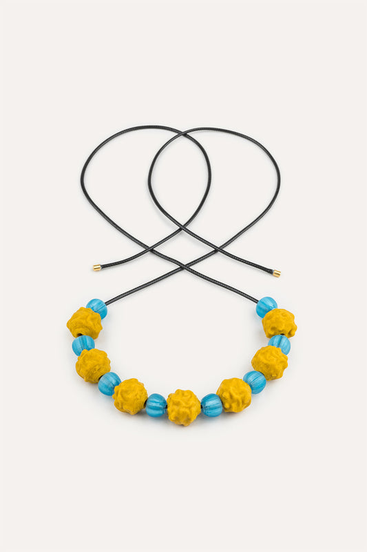 yellow blue beads vegan necklace 3d printede