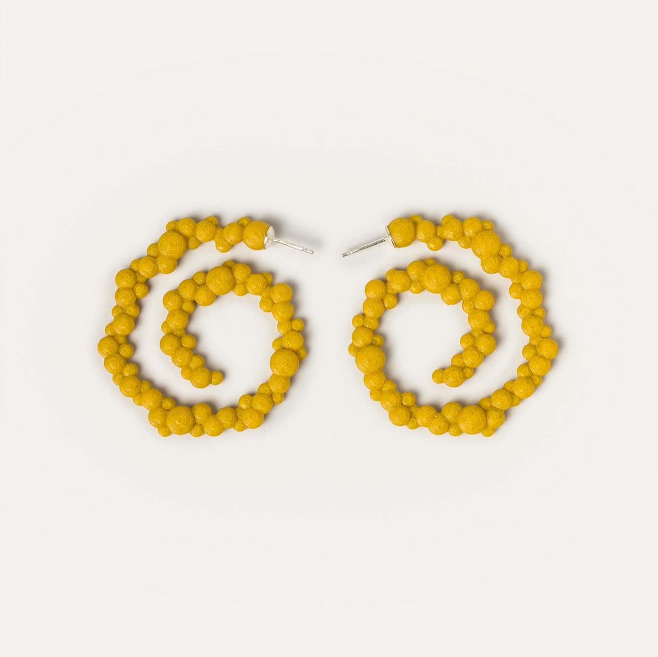 Yellow  spiral bubbles vegan earrings 3d