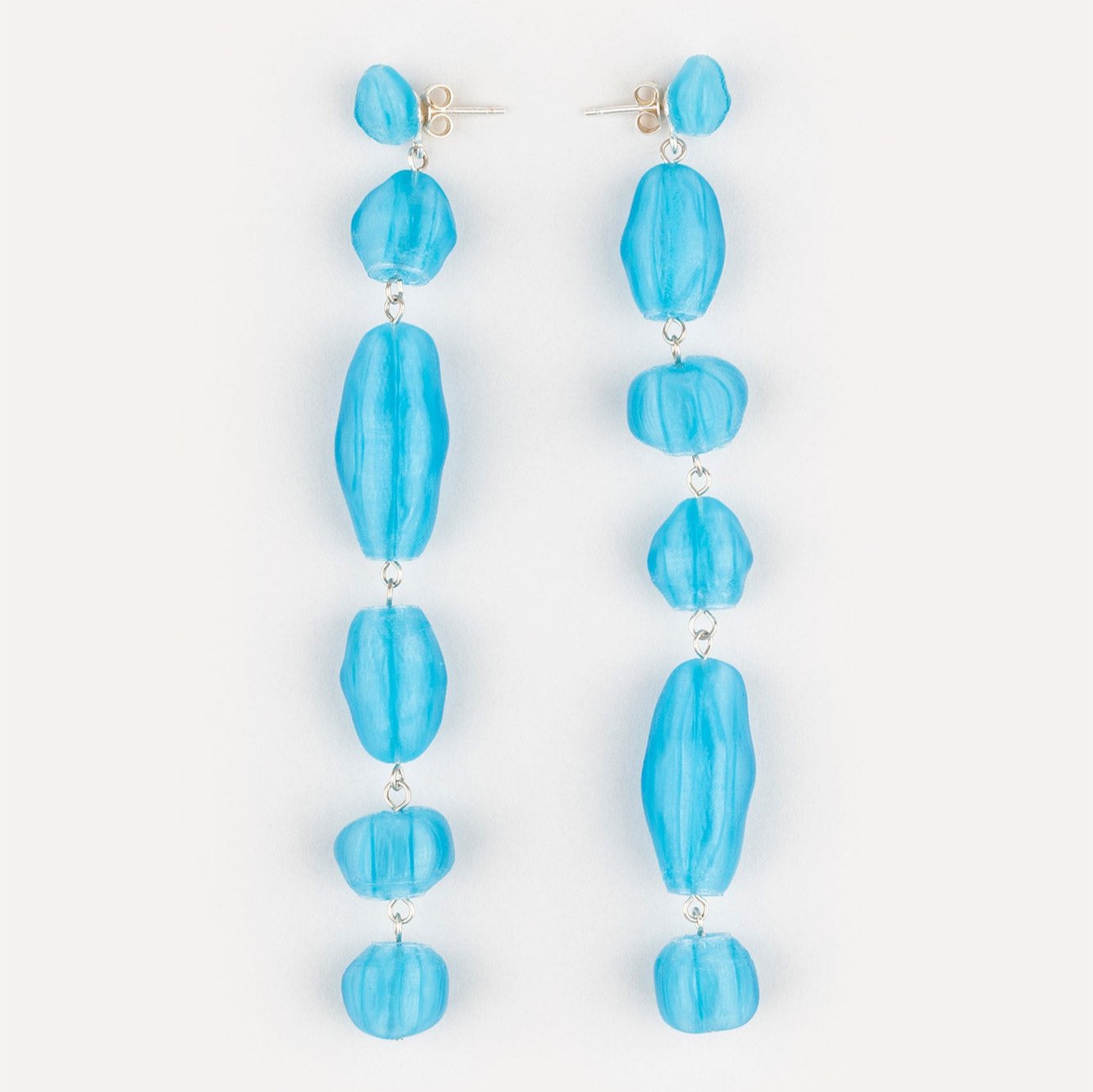 Blue Beads Organic Long Vegan Earrings 3D