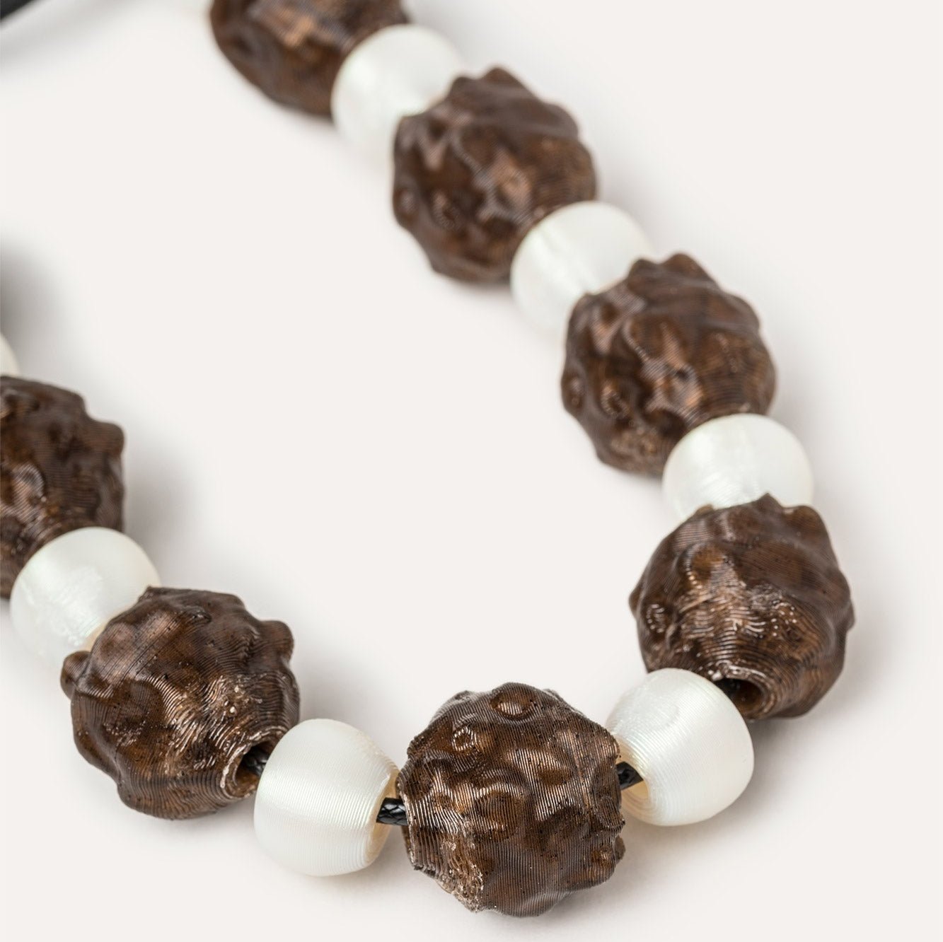 Brown white beads vegan necklace 3d