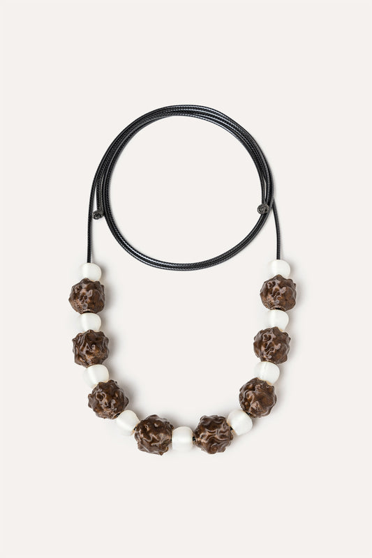 Brown white beads vegan necklace 3d