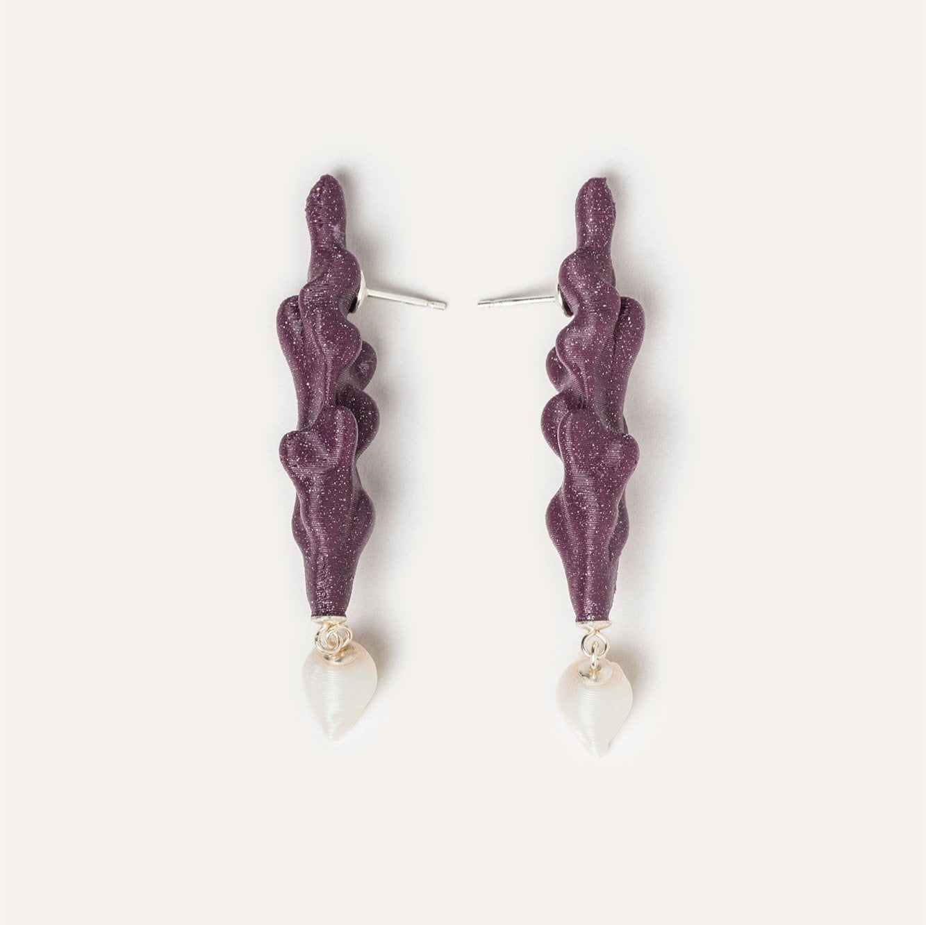 Purple long vegan earrings 3d