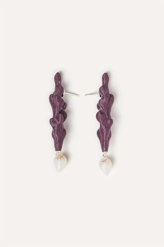 Purple long vegan earrings 3d