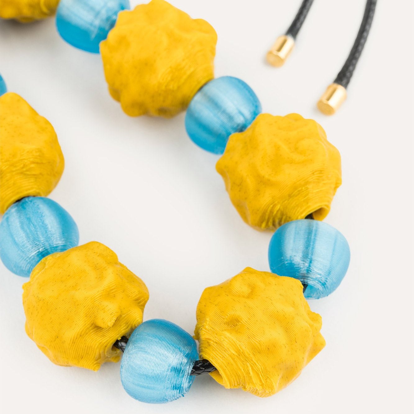 yellow blue beads vegan necklace 3d printed detail