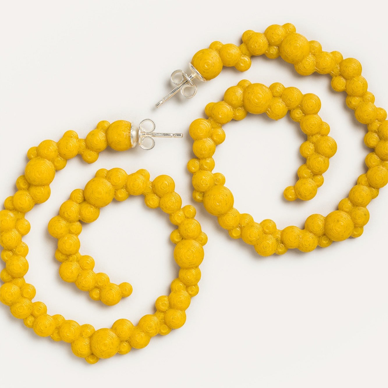 Yellow  spiral bubbles vegan earrings 3d