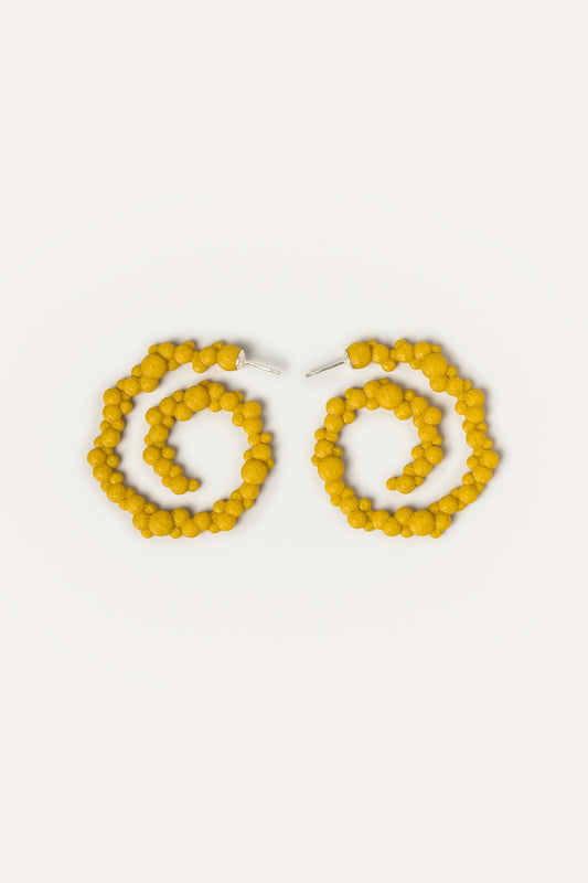 Yellow  spiral bubbles vegan earrings 3d