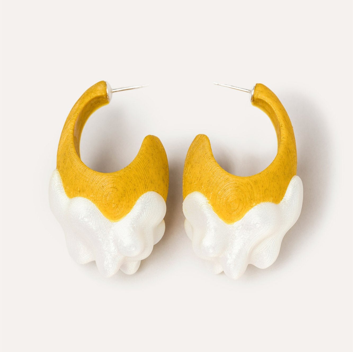 Yellow White Organic Large Vegan Earrings 3D