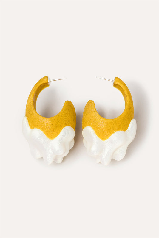 Yellow White Organic Large Vegan Earrings 3D