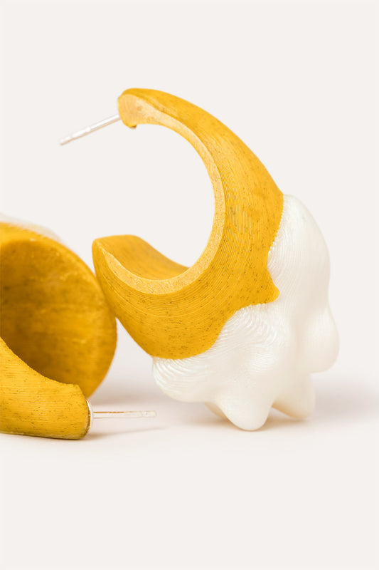 Yellow White Organic Large Vegan Earrings 3D Detail